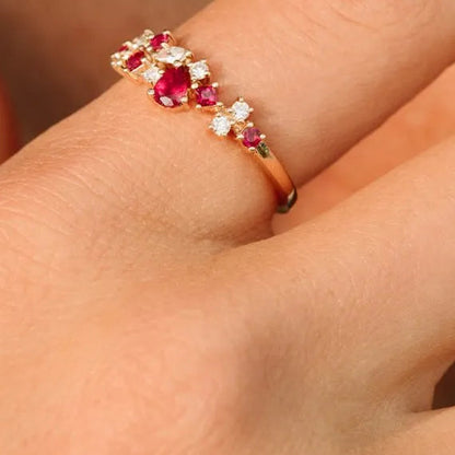 14k Gold Ruby and Diamond Mixed Shape Cluster Ring 0.60 ctw