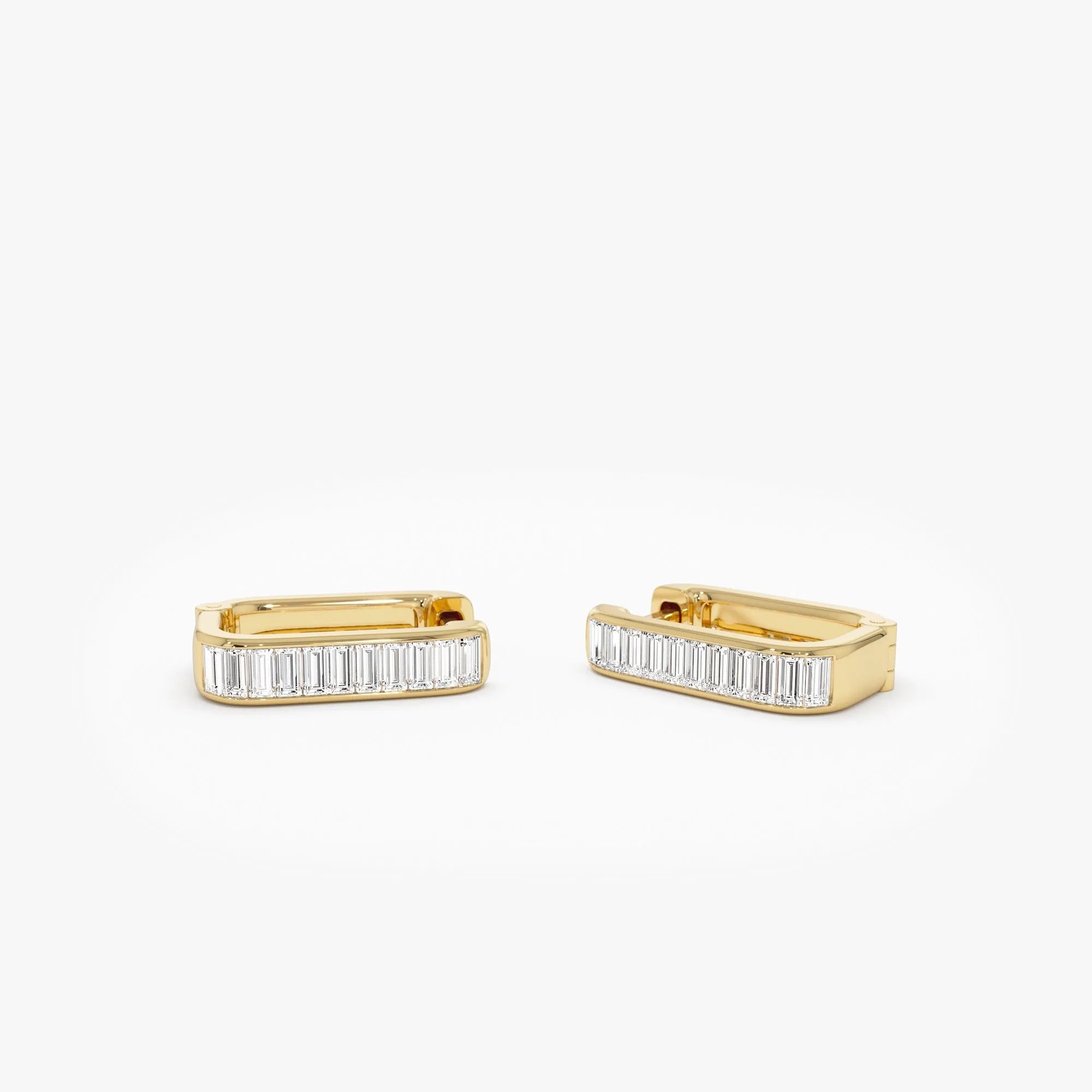 14k Gold Diamond Baguette Cut Channel Setting Hoop Earrings 0.45 ctw