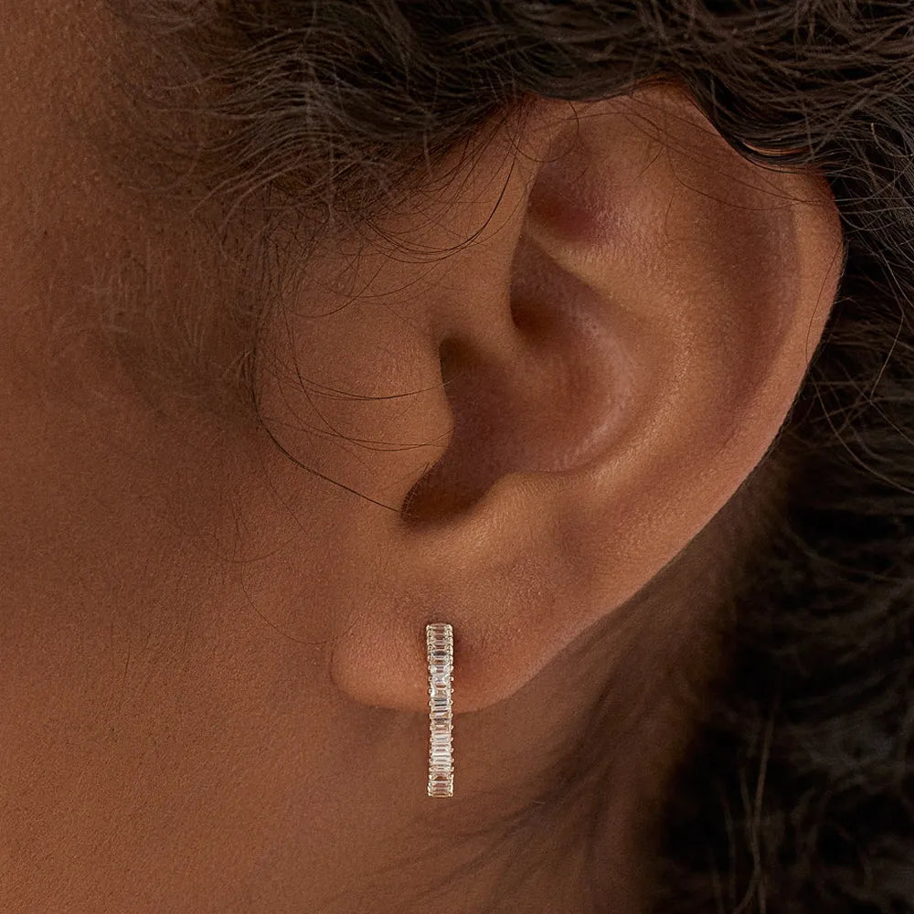 14k Gold Diamond Baguette Cut Hoop Earrings Prong Setting 0.48 ctw