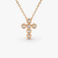 14K Solid Gold Round Diamond 6 Stone Cross Pendant Necklace Bezel Set 0.26ctw