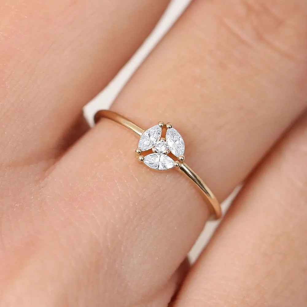 14K Solid Gold Marquise Diamond Cluster Ring 0.16 Carat Total Weight