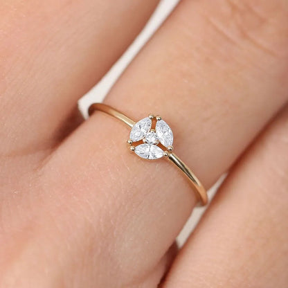 14K Solid Gold Marquise Diamond Cluster Ring 0.16 Carat Total Weight