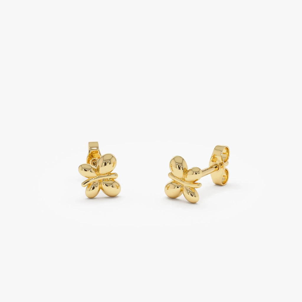 14k Solid Gold Bubble Butterfly Stud Earrings Minimalist Geometric Style