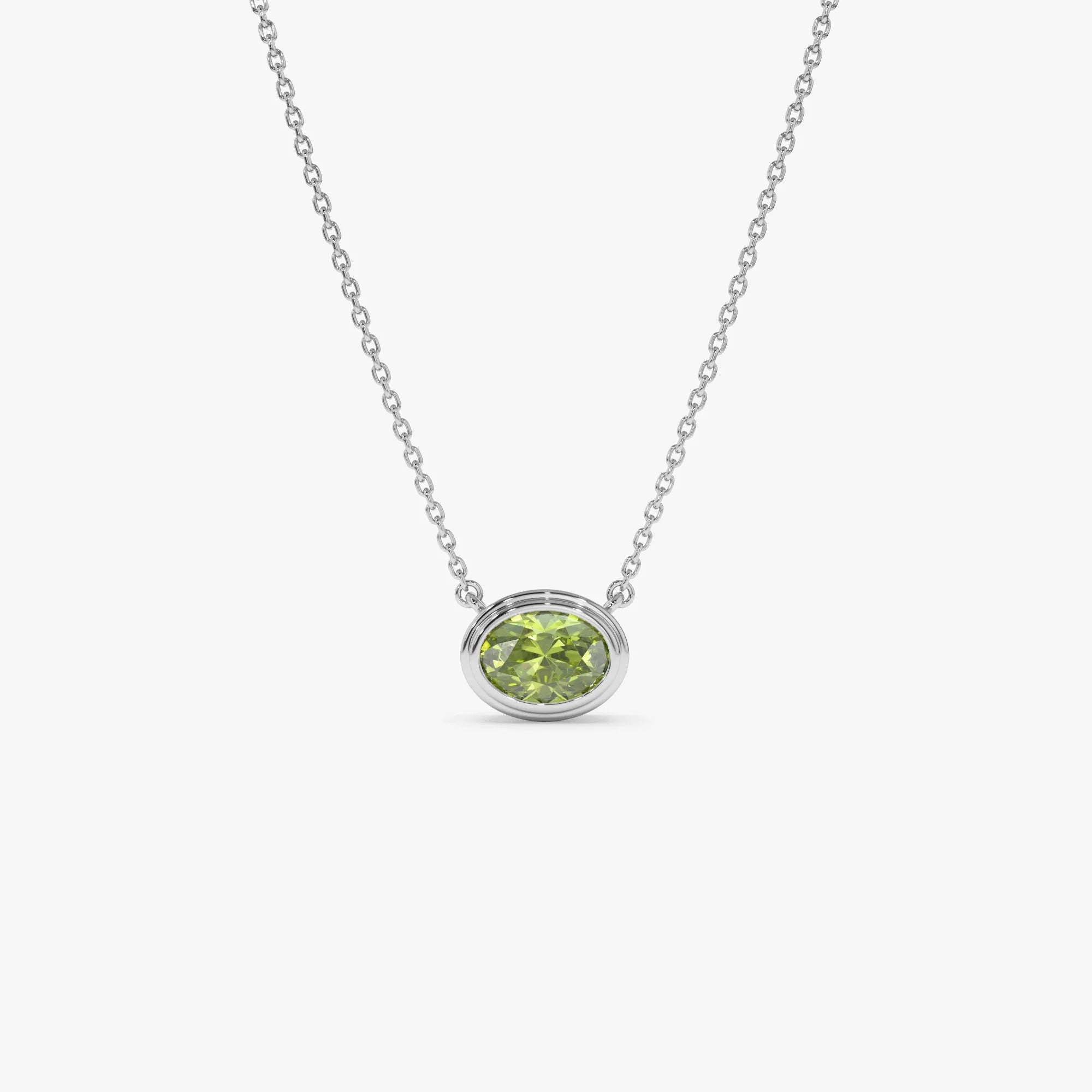 14k Solid Gold Peridot Oval Necklace 0.90 Carat Bezel Setting
