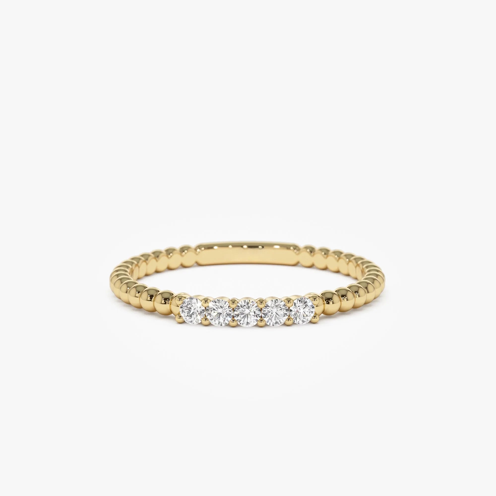 14K Solid Gold 0.10 ctw Natural Round Diamond Stacking Beaded Band