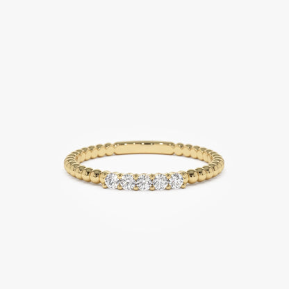 14K Solid Gold 0.10 ctw Natural Round Diamond Stacking Beaded Band