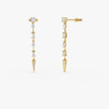 14k Gold Diamond Baguette Marquise and Round Cut Linear Drop Earrings 0.70 ctw