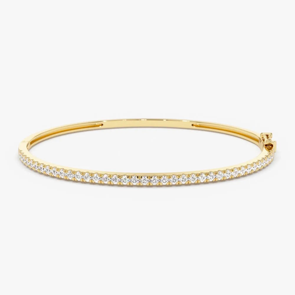 14K Solid Gold 0.90 CTW Round Diamond Micro Pave Stacking Bangle