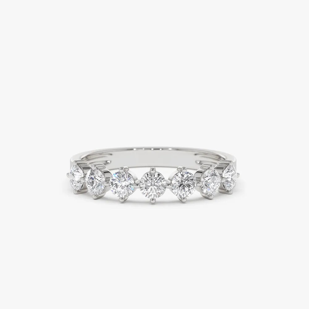 14k Gold Round Diamond 7 Stone Prong Setting Wedding Band 0.70 ctw