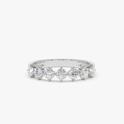 14k Gold Round Diamond 7 Stone Prong Setting Wedding Band 0.70 ctw