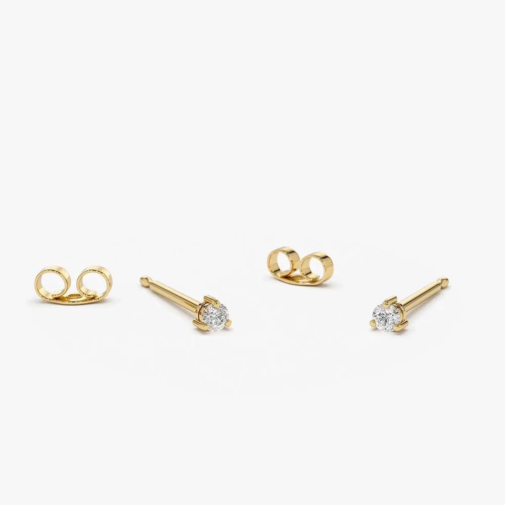 14k Gold Lab Grown Diamond Round Cut Mini Stud Earrings 0.05 ctw