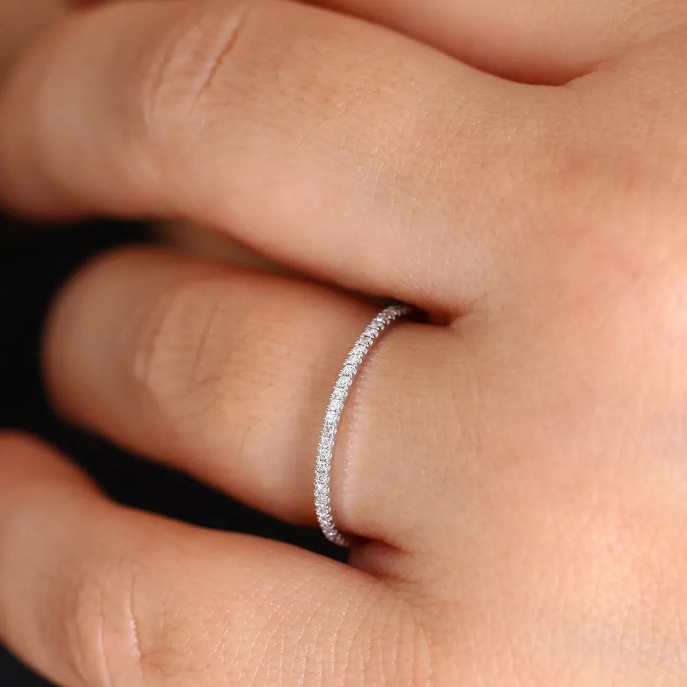14K Solid Gold 0.15ctw Round Diamond Half Eternity Micro Pave Ring