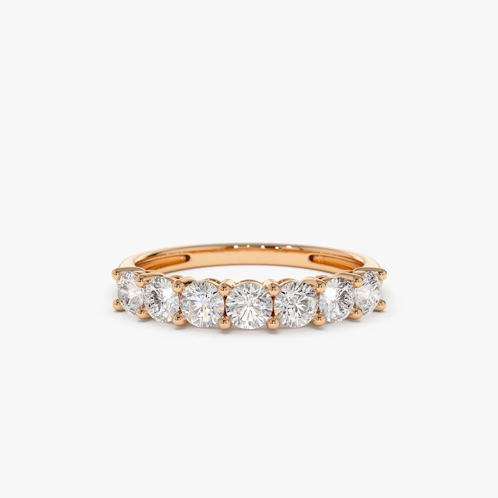 14K Solid Gold 0.70 ctw Round Diamond 7 Stone Basket Setting Ring