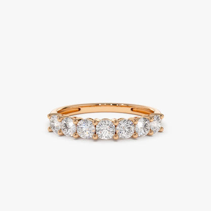 14K Solid Gold 0.70 ctw Round Diamond 7 Stone Basket Setting Ring