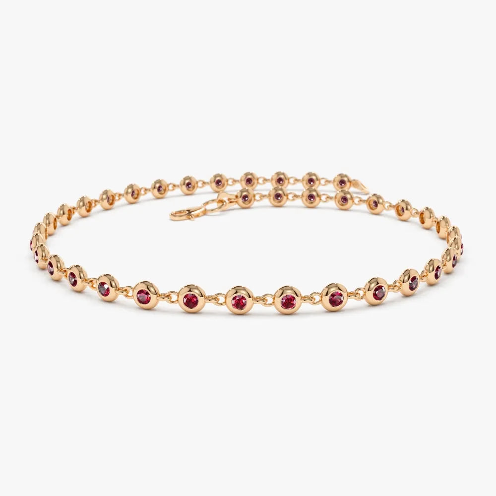 14k Gold Round Ruby Bezel Set Tennis Bracelet