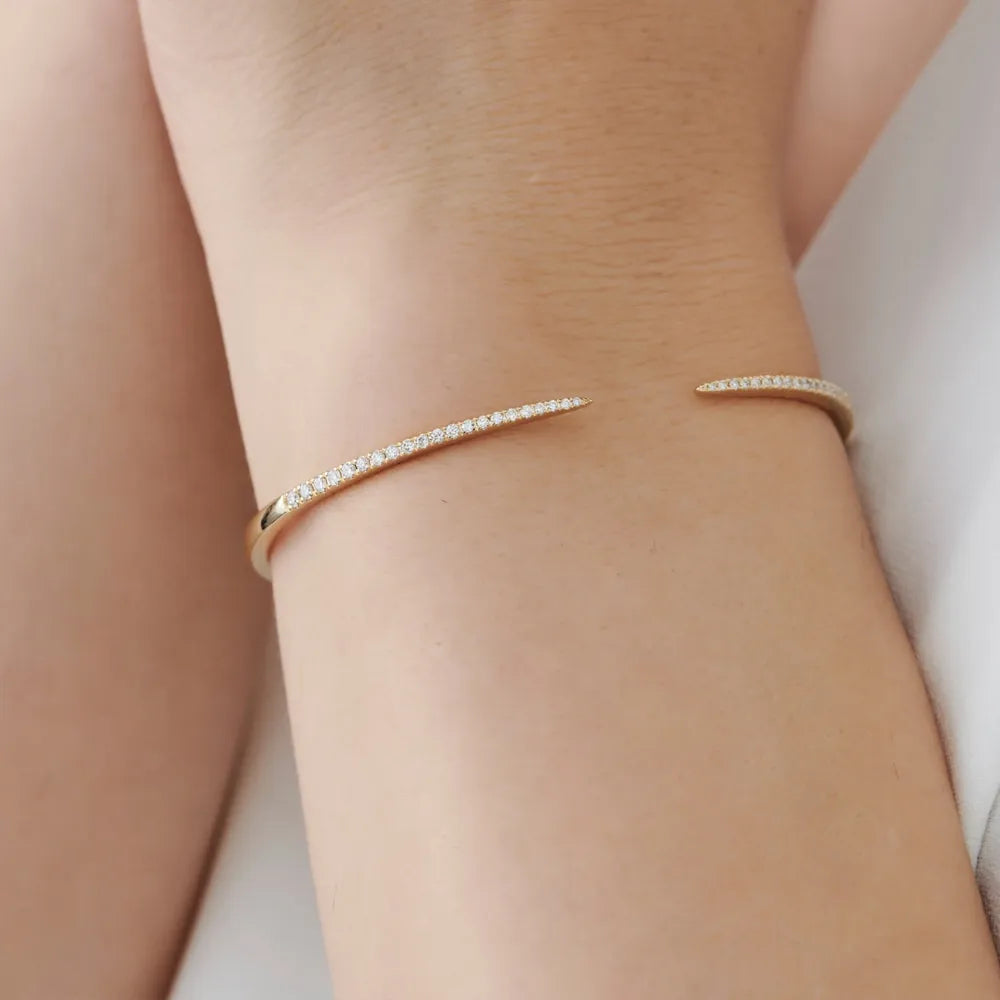 14K Solid Gold 0.50 CTW Round Diamond Cuff Bangle