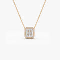 14K Solid Gold Baguette and Round Diamond Statement Necklace Prong and Channel Setting 0.47ctw
