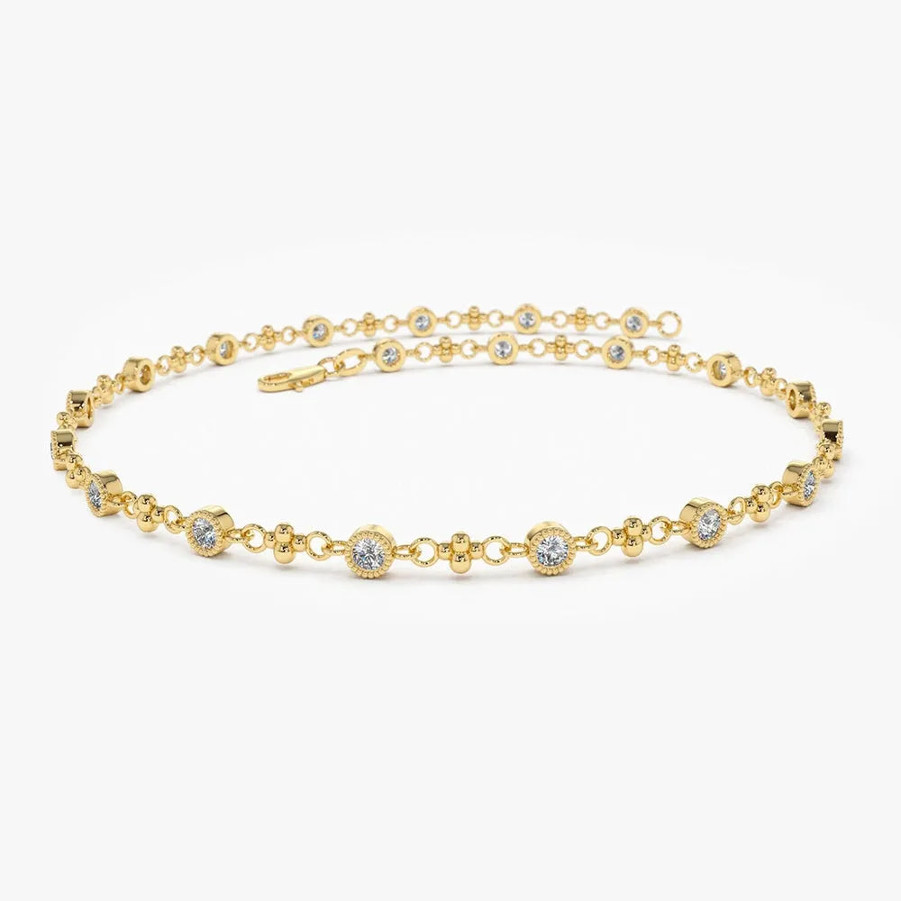 14K Solid Gold 0.45 CTW Round Diamond Milgrain Bezel Set Bracelet