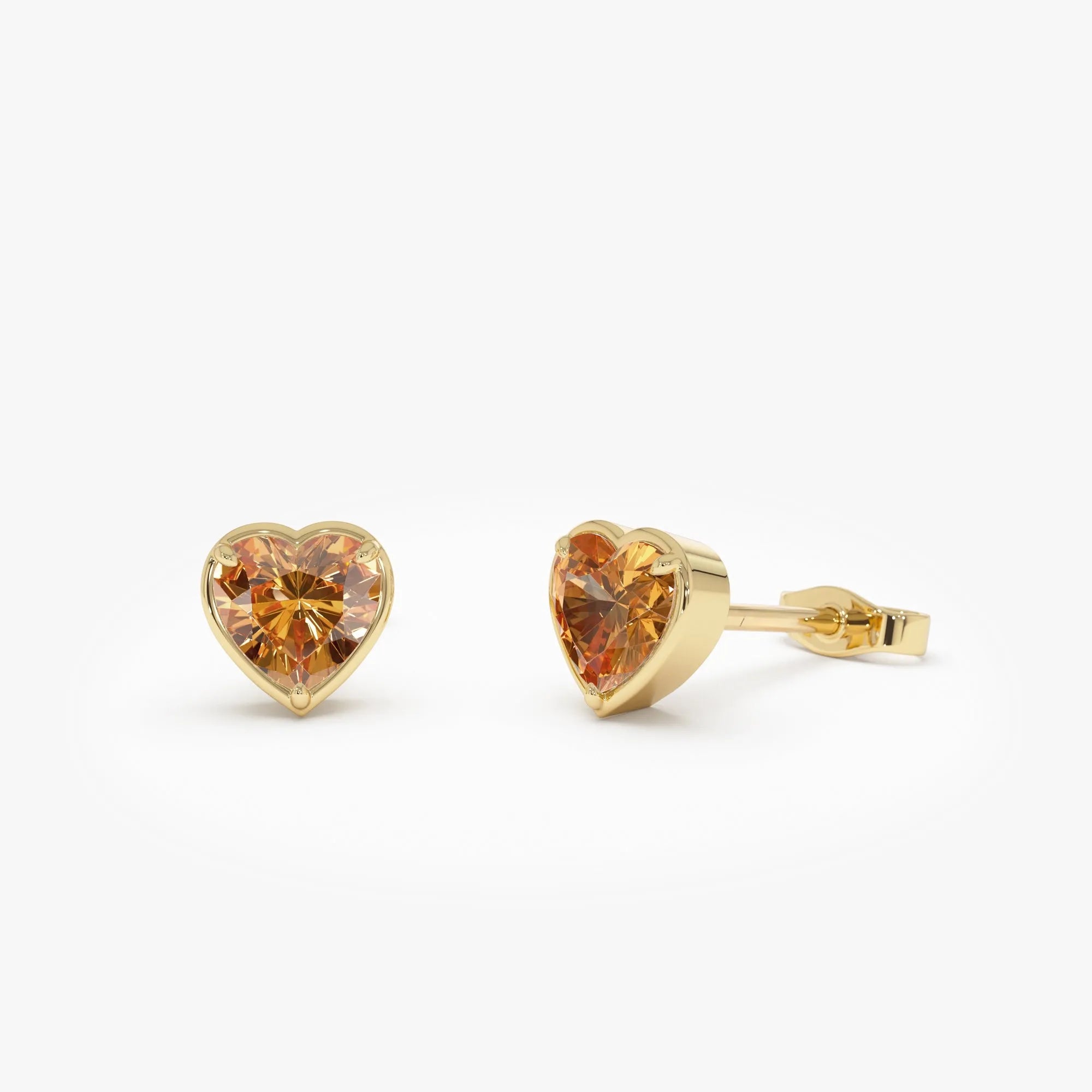 14K Solid Gold Heart Shaped Citrine Stud Earrings 0.80ctw
