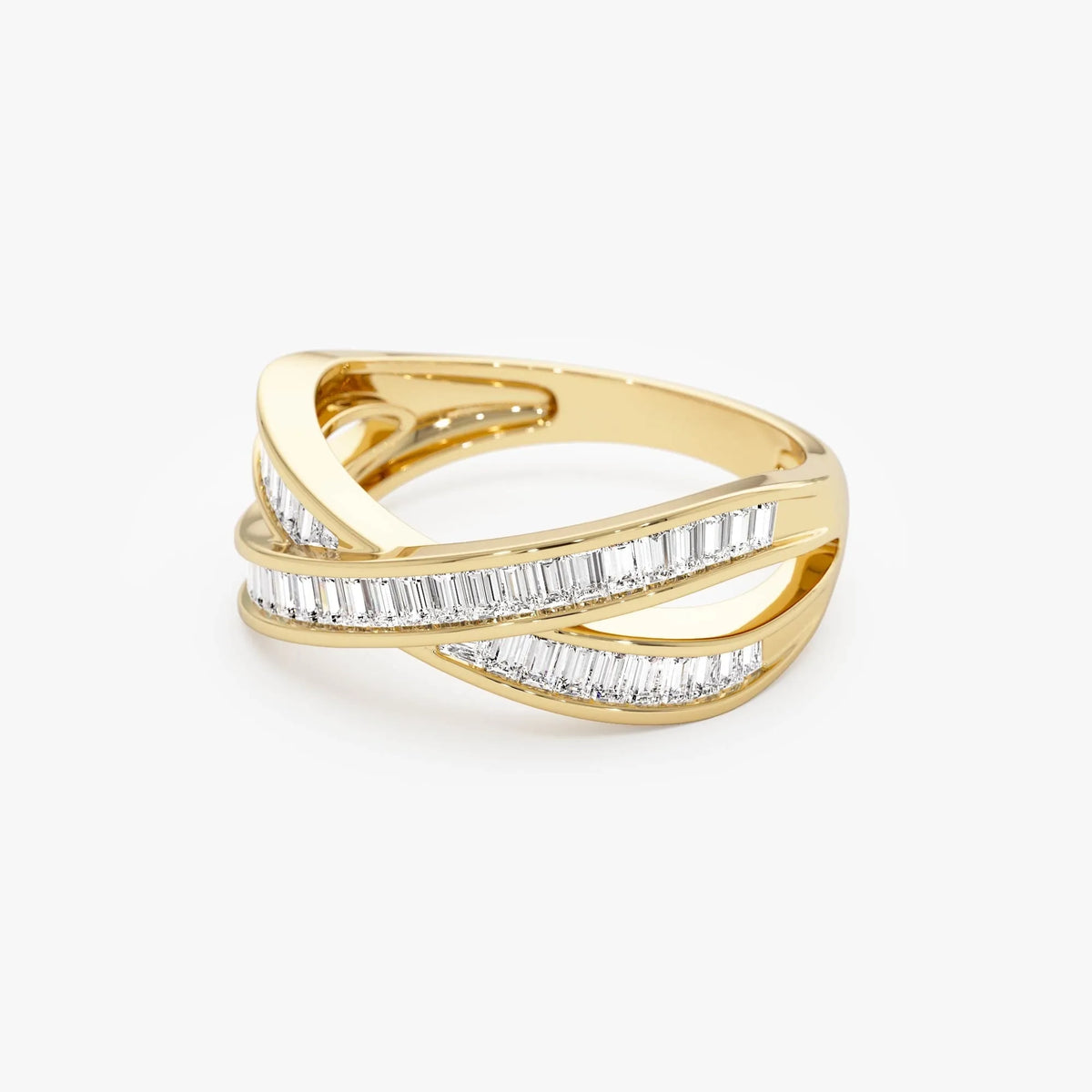 14K Solid Gold Baguette Diamond 0.79 Carat Channel Setting Crossover Band