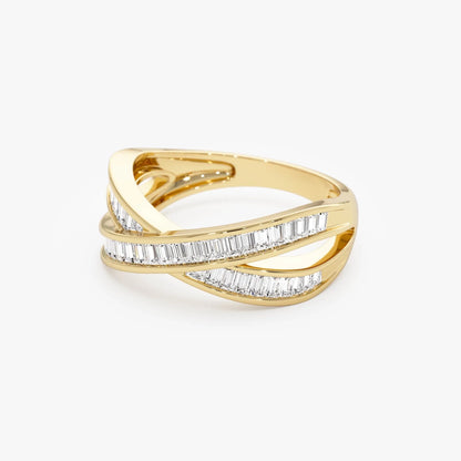 14K Solid Gold Baguette Diamond 0.79 Carat Channel Setting Crossover Band