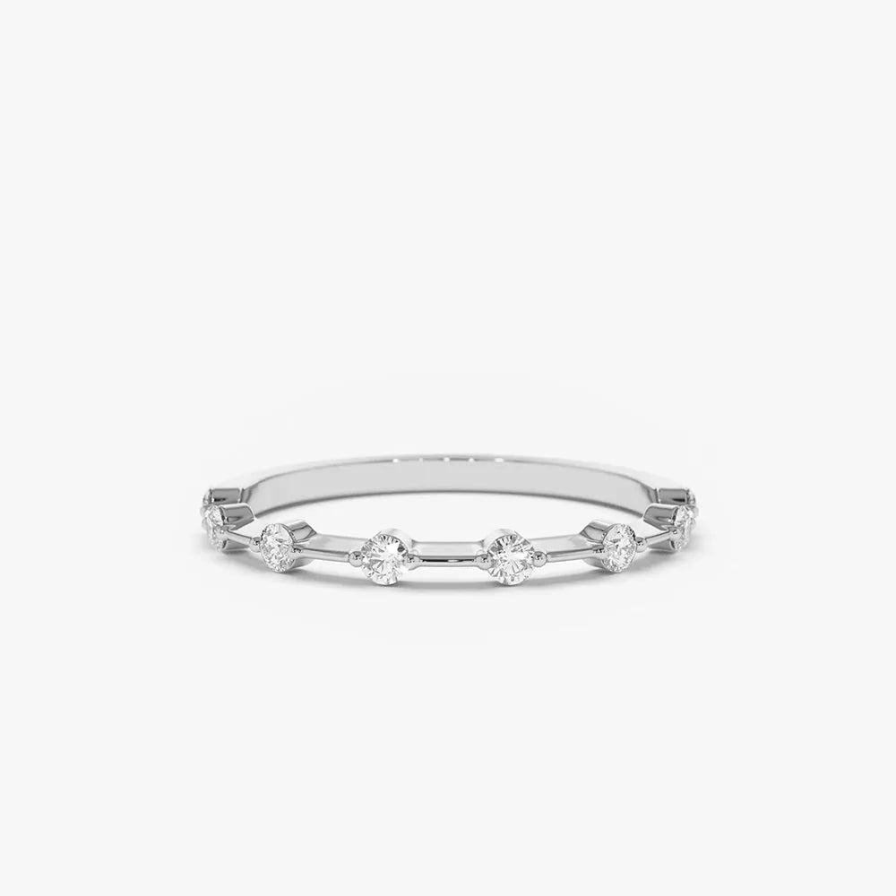 14K Solid Gold Round Diamond Petite Wedding Band 0.15 Carat Micro Prong Setting