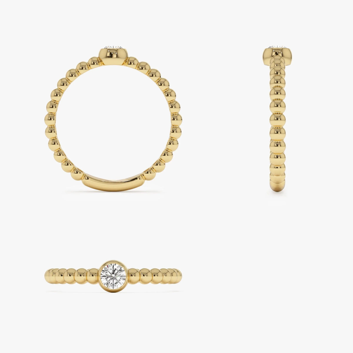 14K Gold Round Diamond 0.05 ctw Beaded Bezel Solitaire Ring
