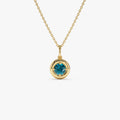 14k Solid Gold Round London Blue Topaz Charm Necklace 0.50 Carat Prong Setting