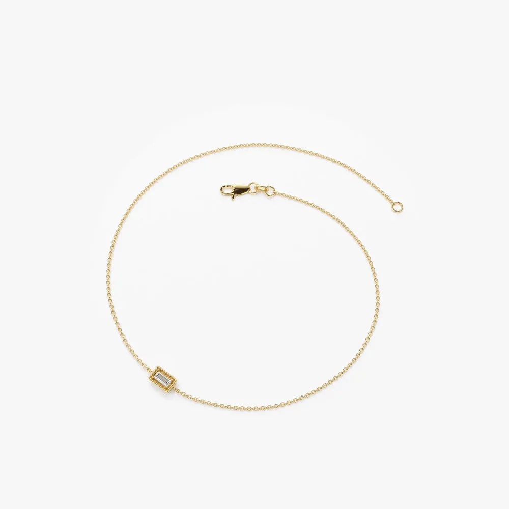14K Solid Gold Baguette Diamond Bracelet Micro Prong Setting 0.06 Carat