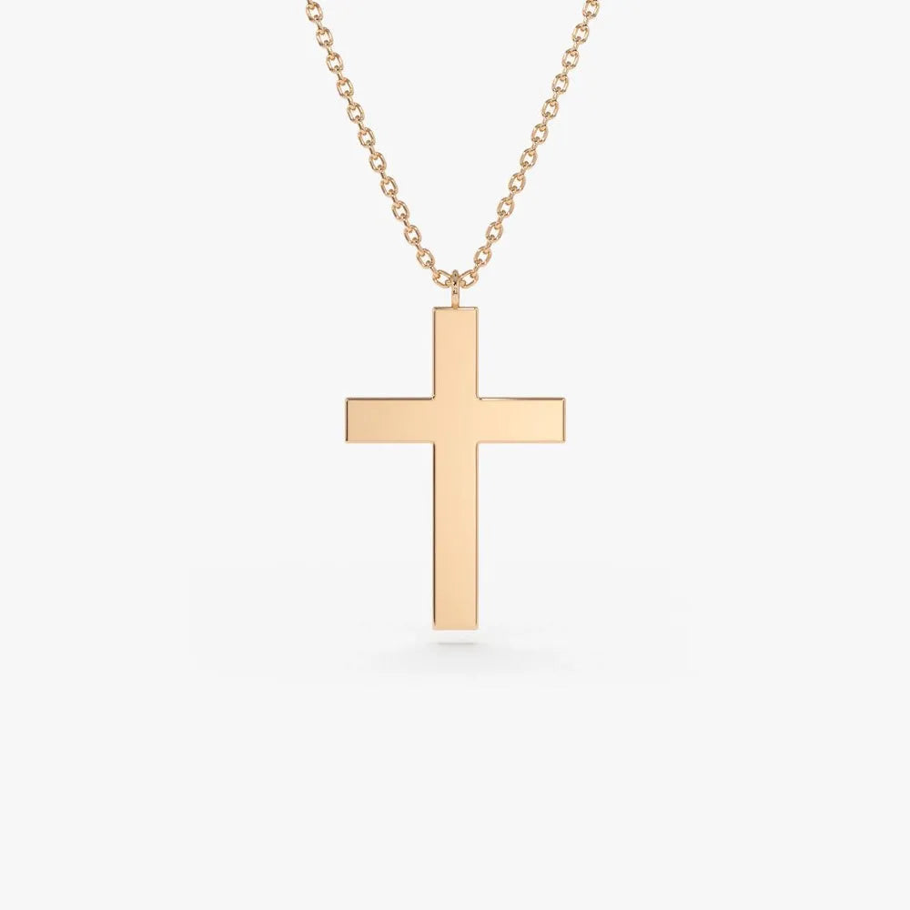 14k Solid Gold Plain Dangling Cross Charm Pendant Necklace