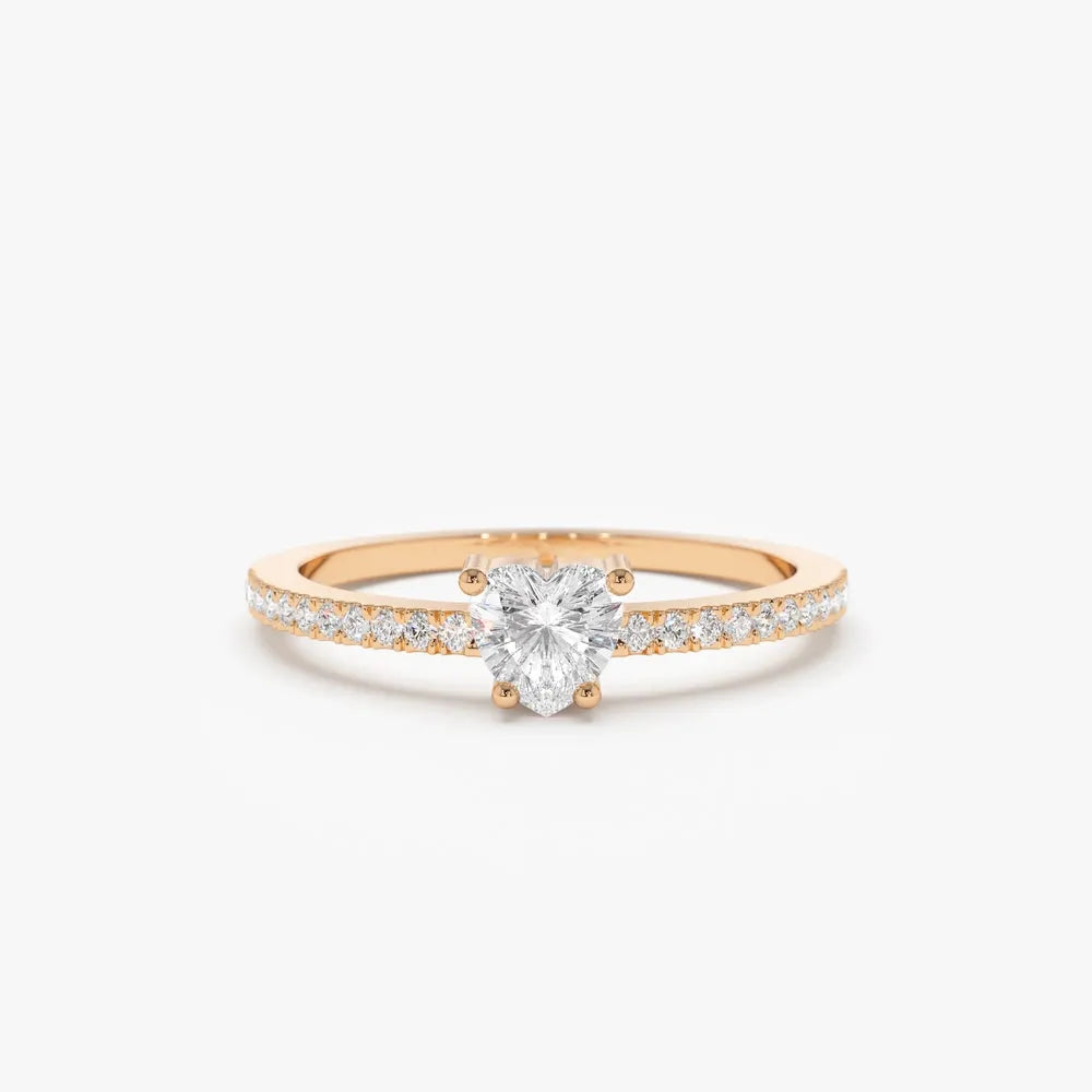 14k Gold 0.35 ctw Heart Shaped Diamond Ring with Round Accents