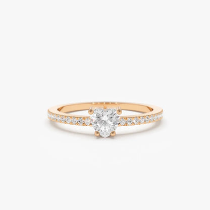 14k Gold 0.35 ctw Heart Shaped Diamond Ring with Round Accents