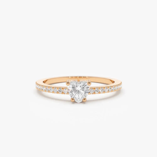 14k Gold 0.35 ctw Heart Shaped Diamond Ring with Round Accents