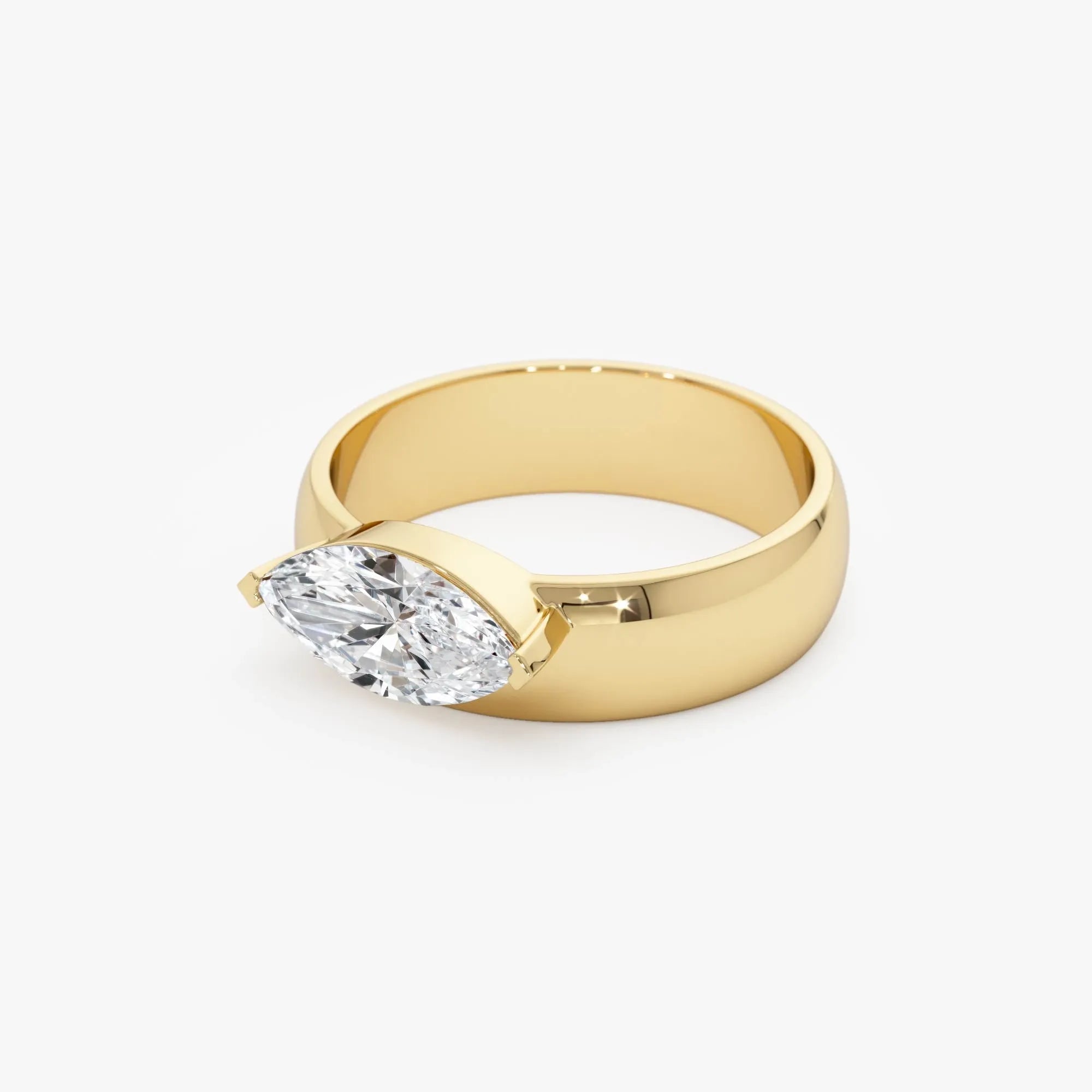 14k Gold 1.00 Carat Lab Grown Diamond Marquise Solitaire Wide Band Ring Solara
