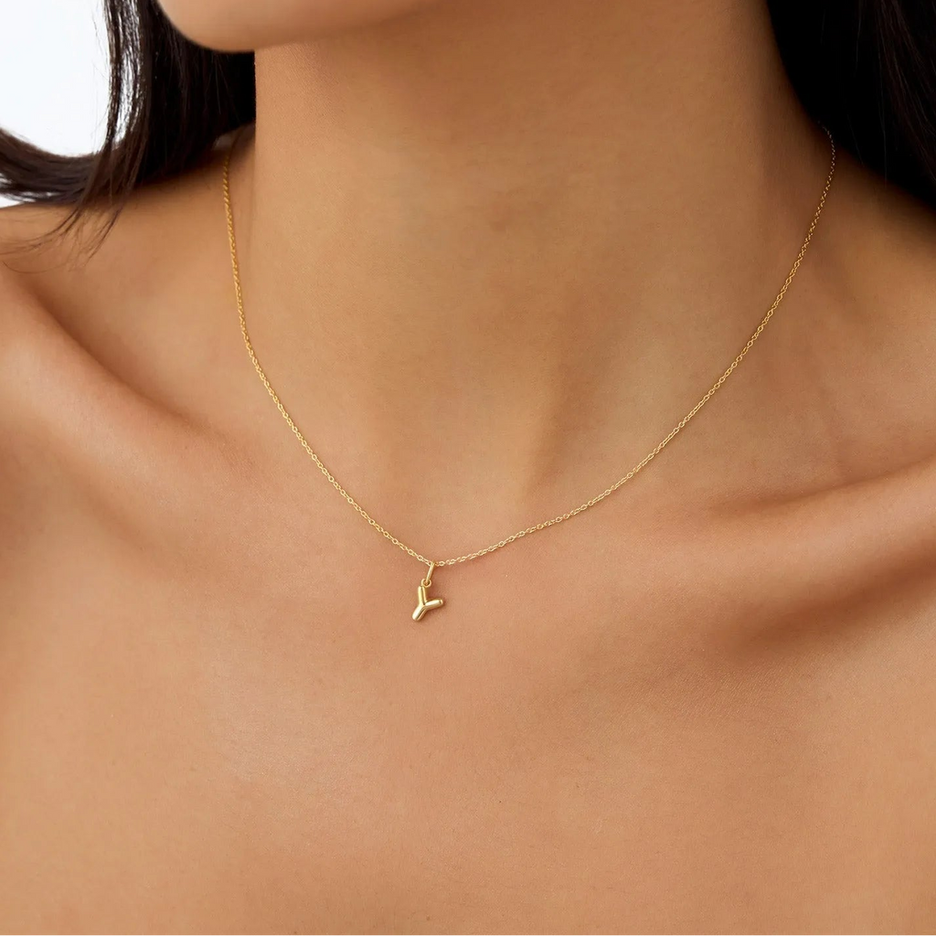 14k Solid Gold Initial Bubble Letter Pendant Necklace