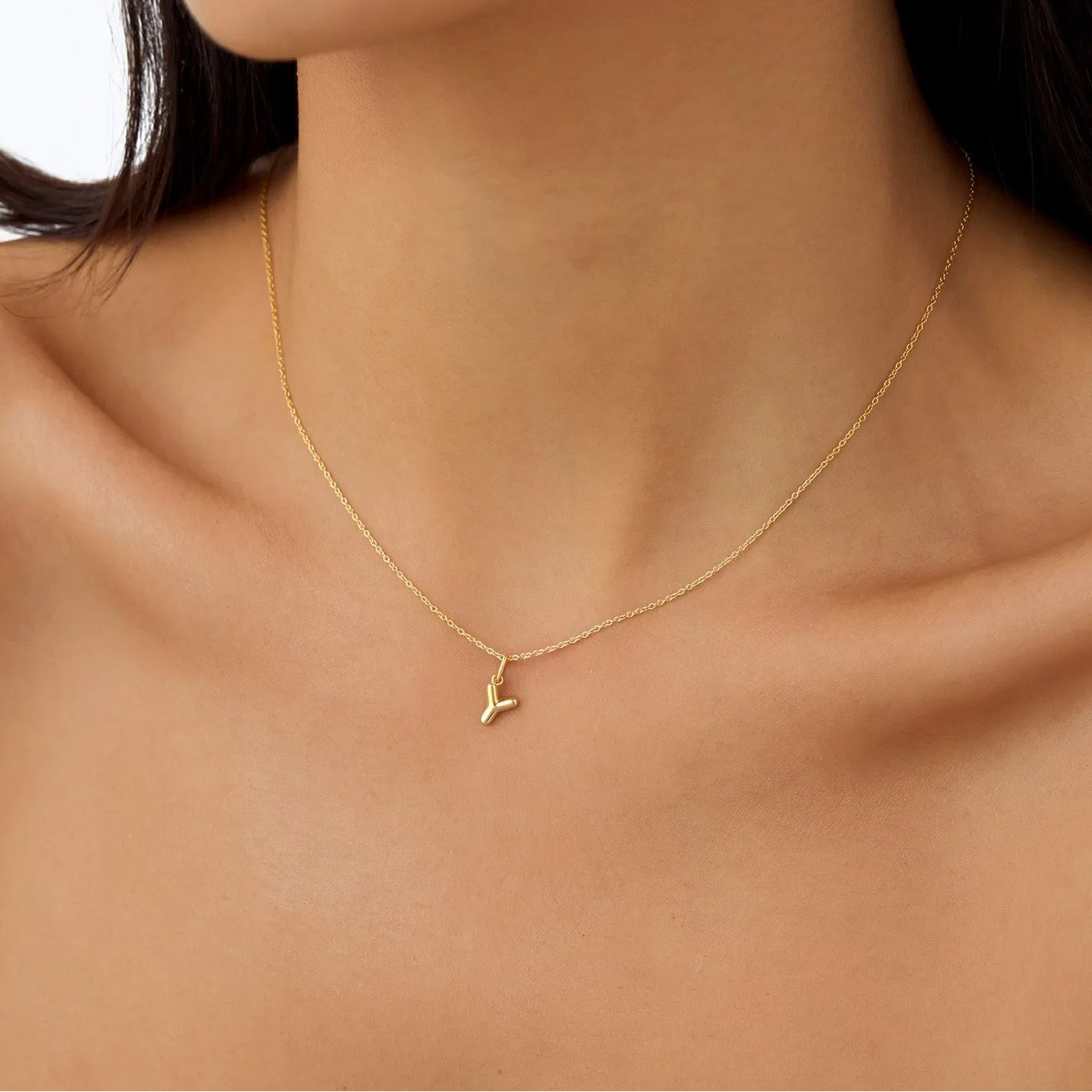 14k Solid Gold Initial Bubble Letter Pendant Necklace