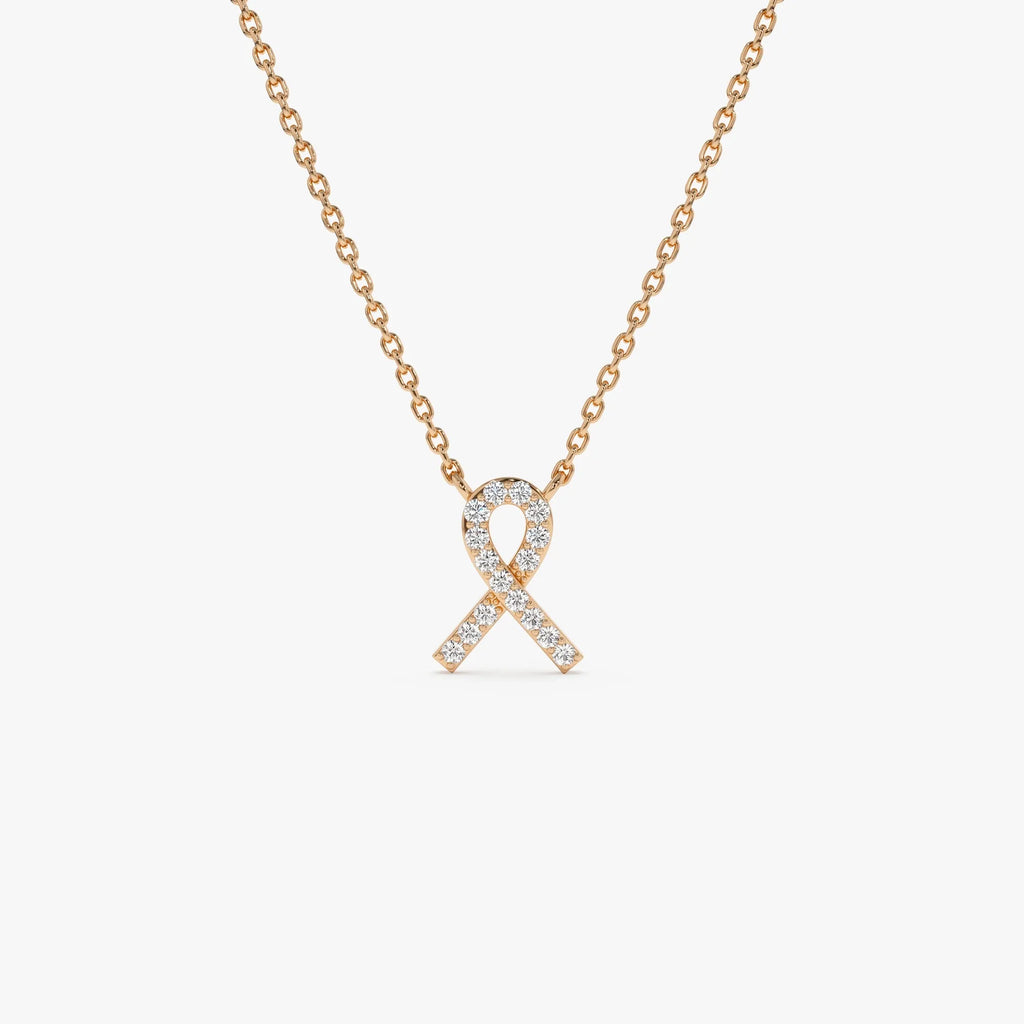 14K Solid Gold 0.08 CTW Round Diamond Ribbon Necklace