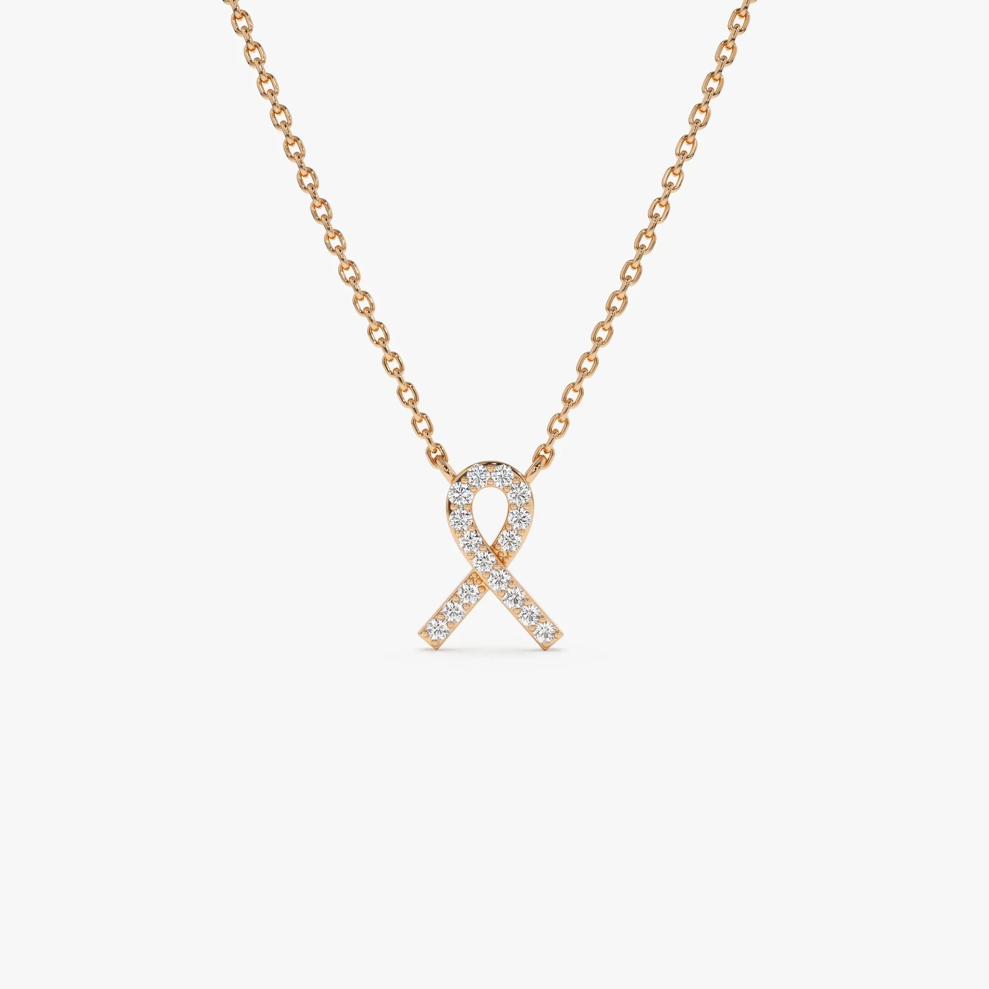 14K Solid Gold 0.08 CTW Round Diamond Ribbon Necklace