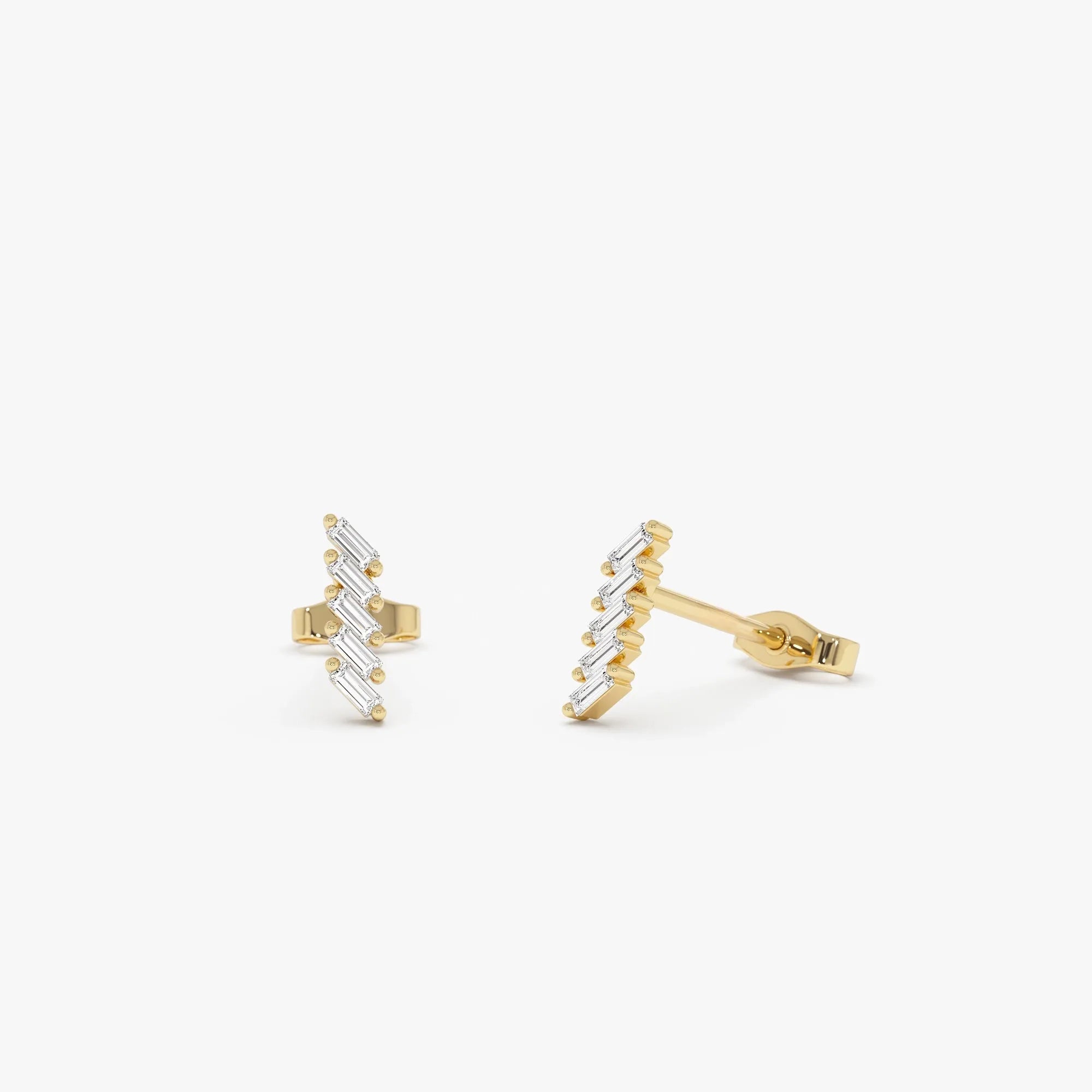 14k Gold Diamond Baguette Cut Geometric Stud Earrings 0.18 ctw