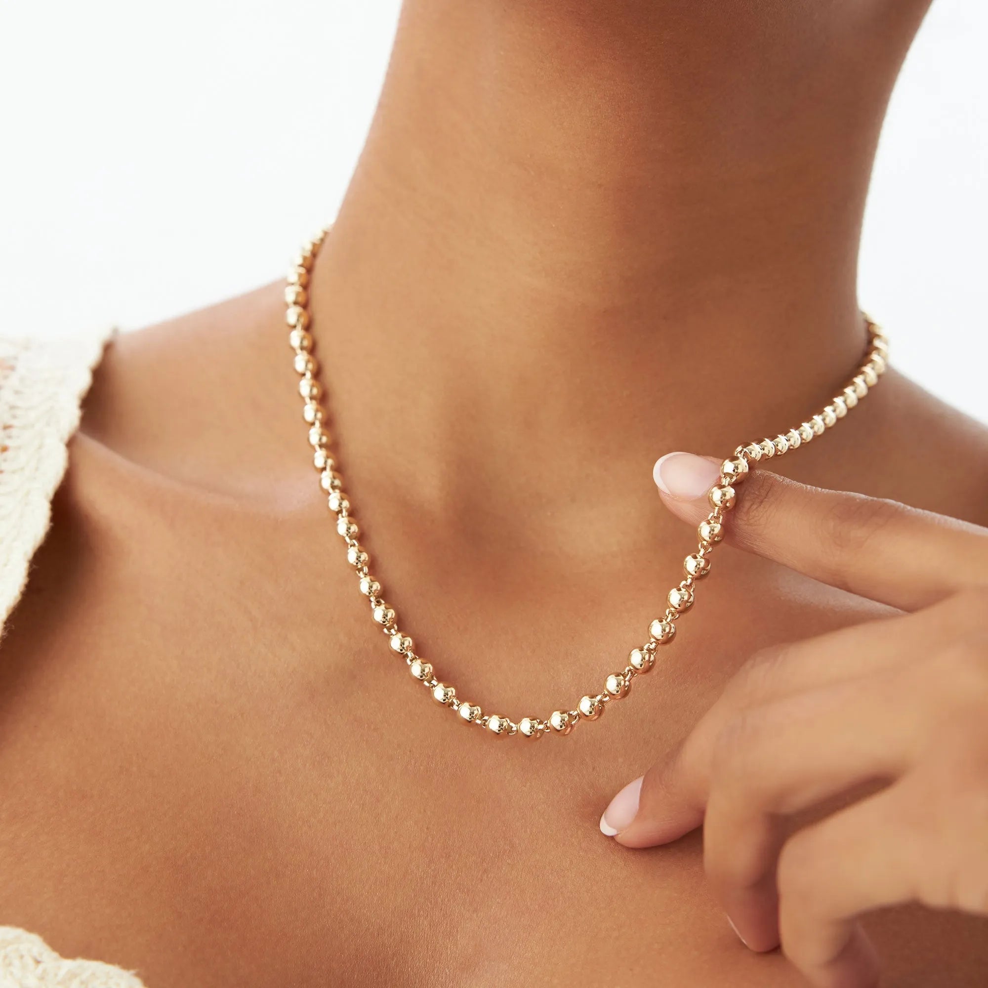14k Solid Gold Round Bead Ball Necklace