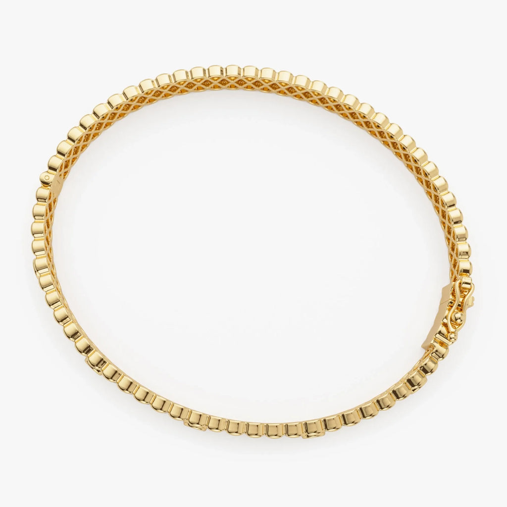 14K Solid Gold 0.14 CTW Round Diamond Ribbed Bangle