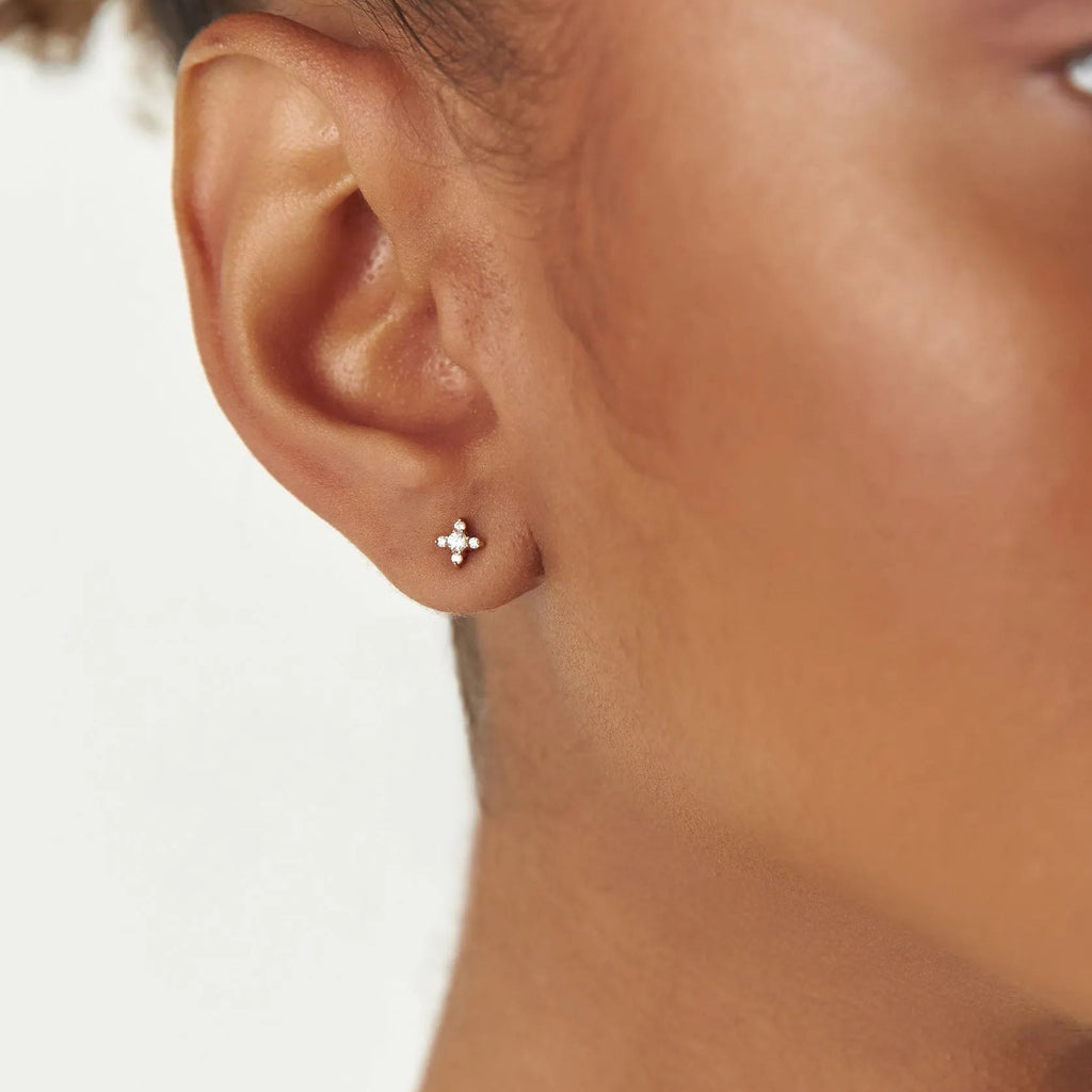 14k Gold Diamond Round Cut Criss Cross X Stud Earrings 0.15 ctw