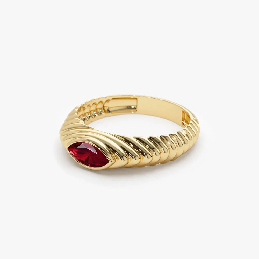 14K Solid Gold Marquise Cut Garnet 0.45 Carat Step Beveled Ring