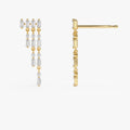 14k Gold Diamond Baguette and Round Cut Statement Chandelier Earrings 0.65 ctw