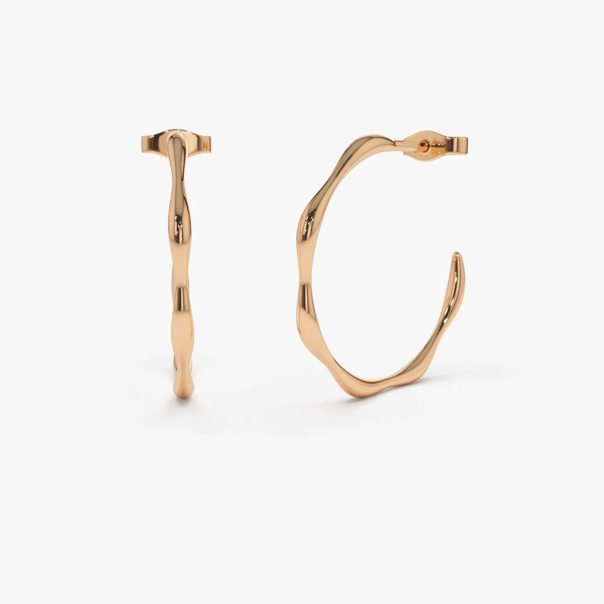 14k Solid Gold Large Wave Hoop Earrings 20.2mm Width 19.2mm Inner Diameter