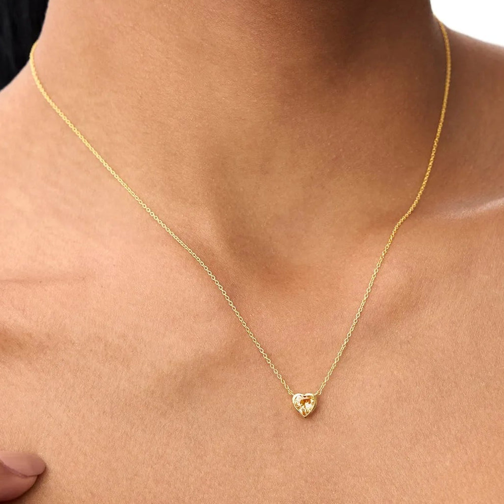 14k Solid Gold Citrine Heart Shaped Layering Necklace 0.40 Carat