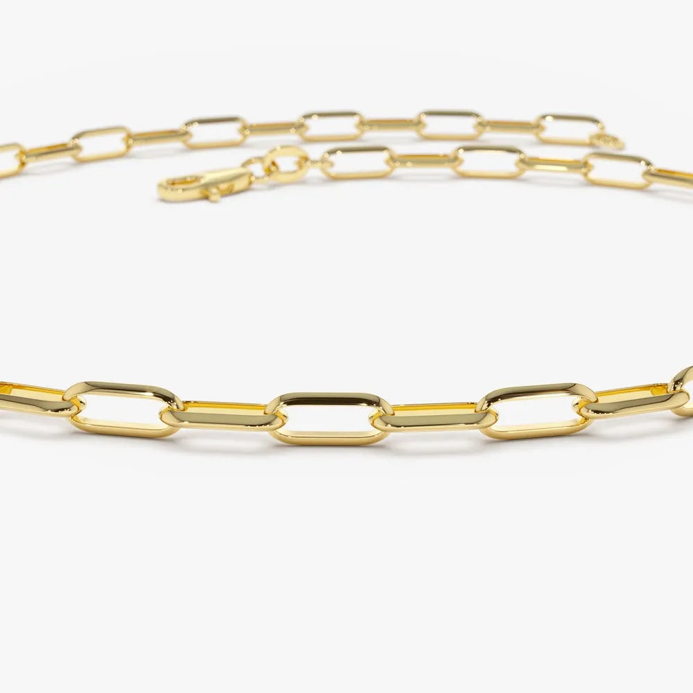 14K Solid Gold Tiny Paper Clip Link Chain Bracelet