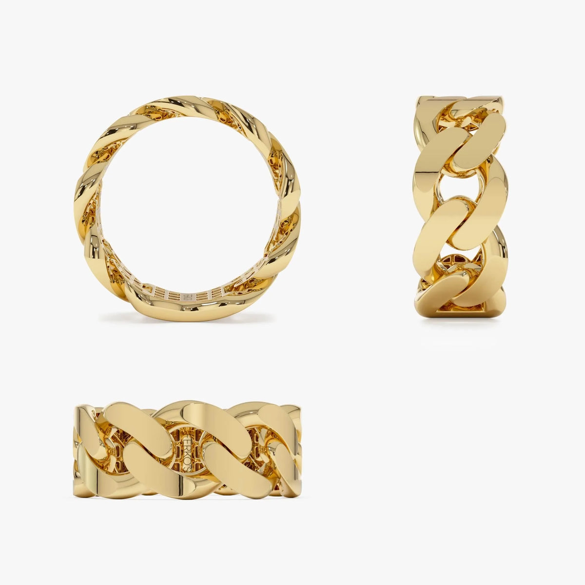 14k Gold Cuban Link Ring 8mm Wide Statement Band
