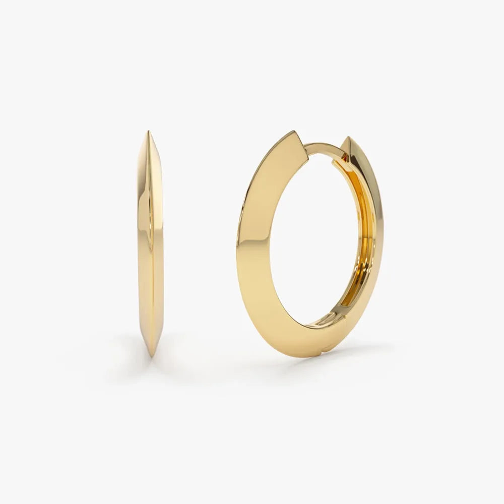14k Solid Gold Flat Hoop Earrings 15mm Inner Diameter 1.90mm Width