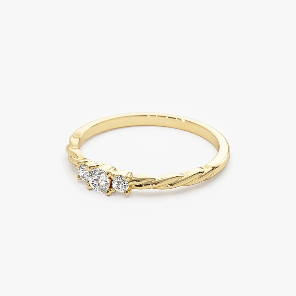 14k Gold Round Diamond Three Stone Twisted Ring 0.16 ctw